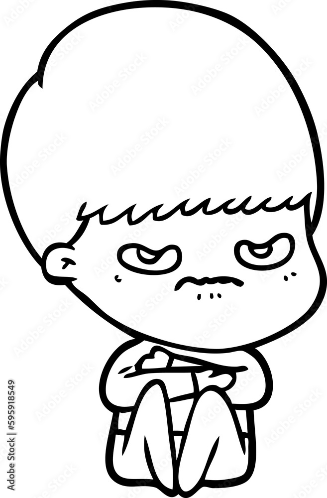cartoon angry boy sitting