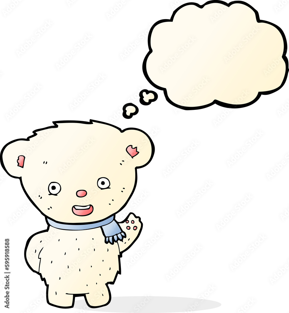 cartoon polar bear waving with thought bubble cartoon polar bear waving with thought bubble