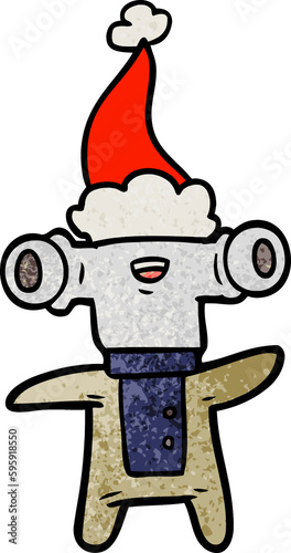 friendly hand drawn textured cartoon of a alien wearing santa hat