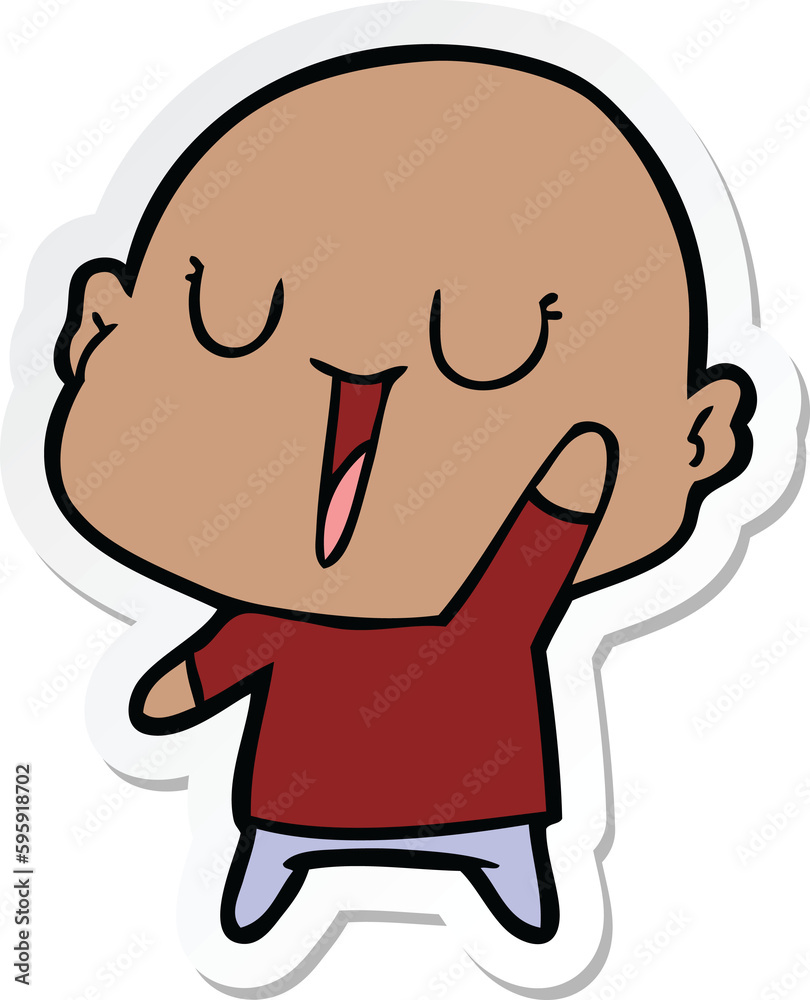 sticker of a happy cartoon bald man