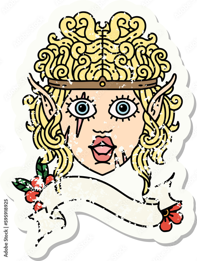 grunge sticker of a elf barbarian character face grunge sticker of a elf barbarian character face