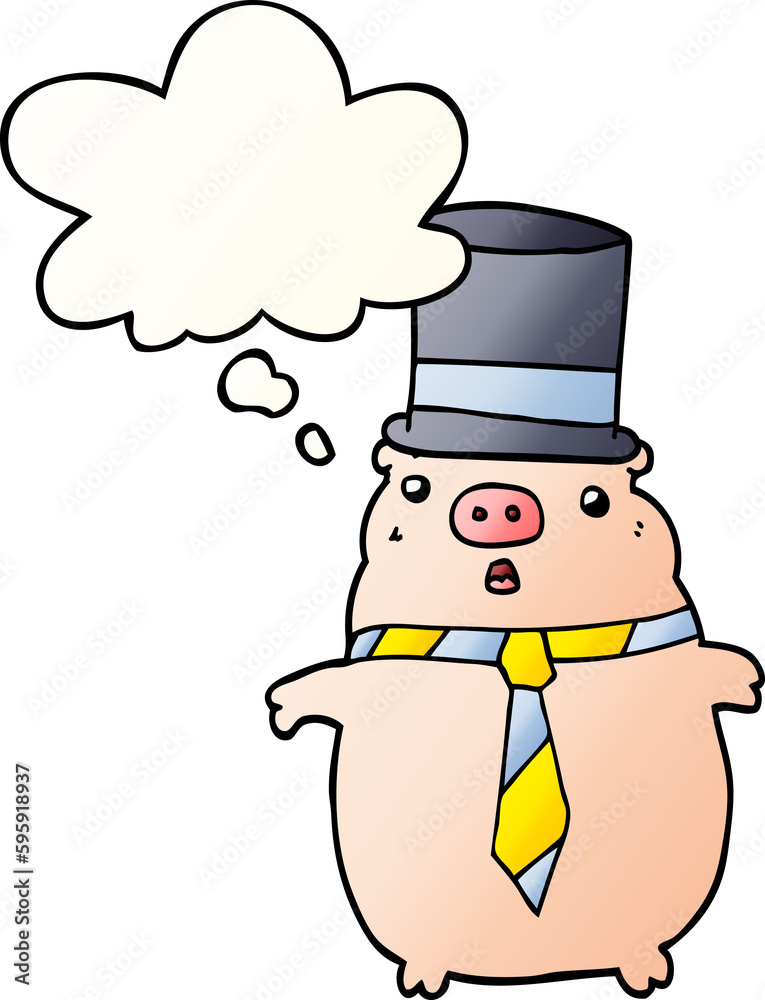 cartoon business pig with thought bubble in smooth gradient style cartoon business pig with thought bubble in smooth gradient style