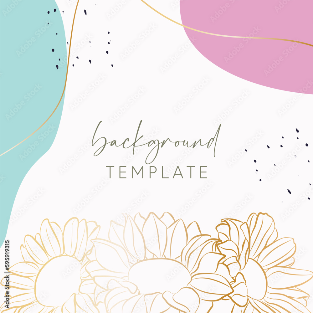 Abstract background vector template with geometric shapes and sunflowers. Good for social media posts, mobile apps, banner designs, online promotions and adverts. Floral  vector background.