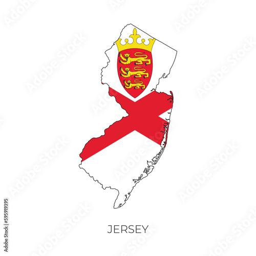Jersey map and flag. Detailed silhouette vector illustration	