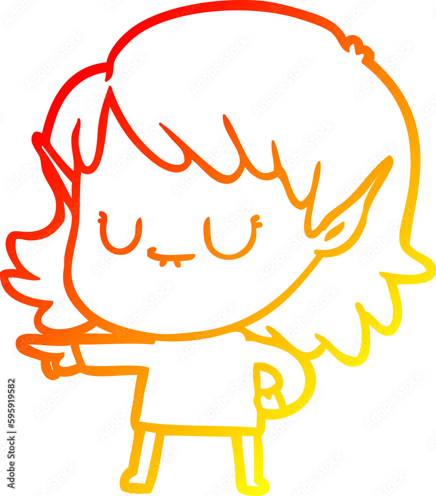 warm gradient line drawing of a happy cartoon elf girl warm gradient line drawing of a happy cartoon elf girl