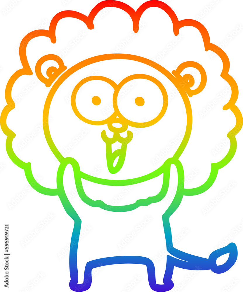 Obraz premium rainbow gradient line drawing of a happy cartoon lion