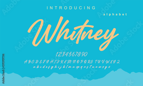 Whitney Font. Elegant alphabet letters font and number. Classic Lettering Minimal Fashion Designs. Typography modern serif fonts regular uppercase lowercase and numbers. vector illustration