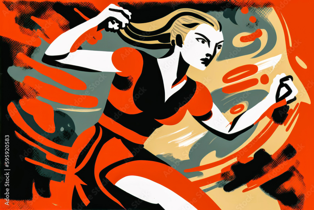 Woman practicing martial arts in a mixture of realism and abstract, with shades of red and black. Shows the strength and determination of female athletes. Generative AI Woman practicing martial arts in a mixture of realism and abstract, with shades of red and black. Shows the strength and determination of female athletes. Generative AI