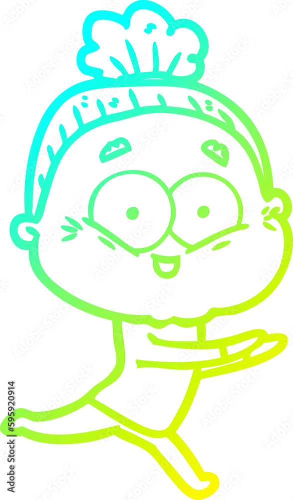 cold gradient line drawing of a cartoon happy old woman cold gradient line drawing of a cartoon happy old woman