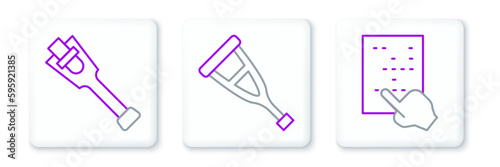 Set line Braille, Prosthesis leg and Crutch or crutches icon. Vector