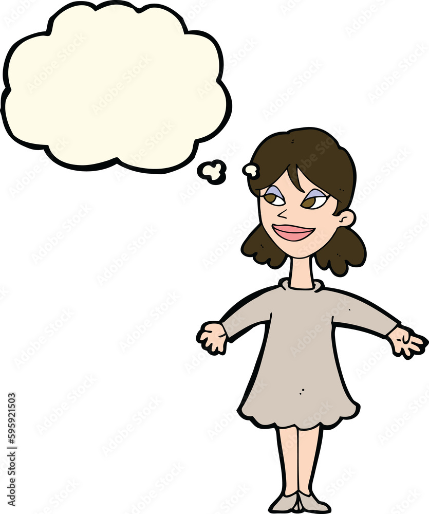 cartoon woman with open arms with thought bubble cartoon woman with open arms with thought bubble