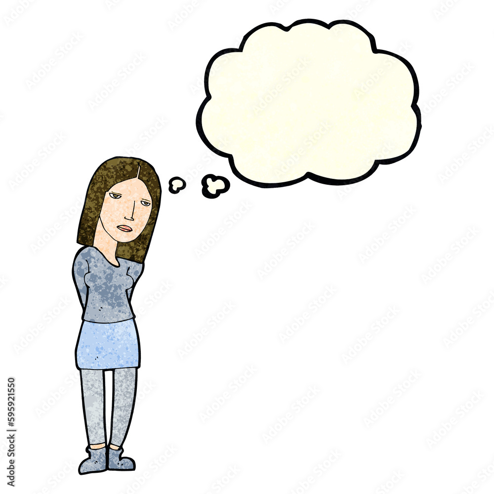 cartoon woman waiting with thought bubble