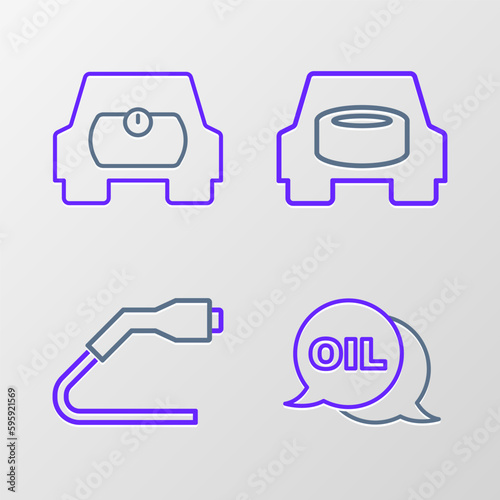 Set line Word oil, Electrical cable plug charging, Spare wheel the car and Gas tank for vehicle icon. Vector