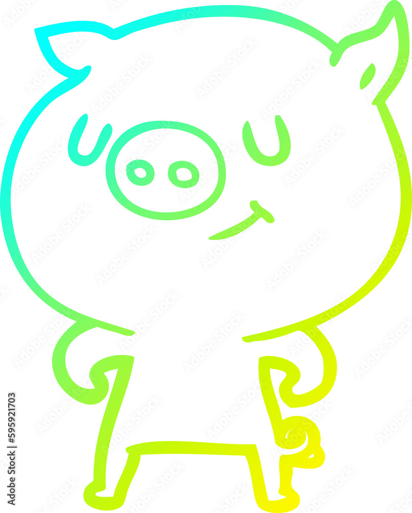 cold gradient line drawing of a happy cartoon pig cold gradient line drawing of a happy cartoon pig