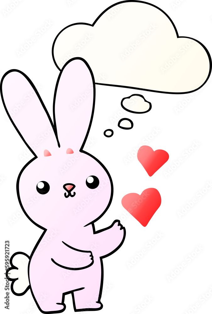 cute cartoon rabbit with love hearts with thought bubble in smooth gradient style cute cartoon rabbit with love hearts with thought bubble in smooth gradient style
