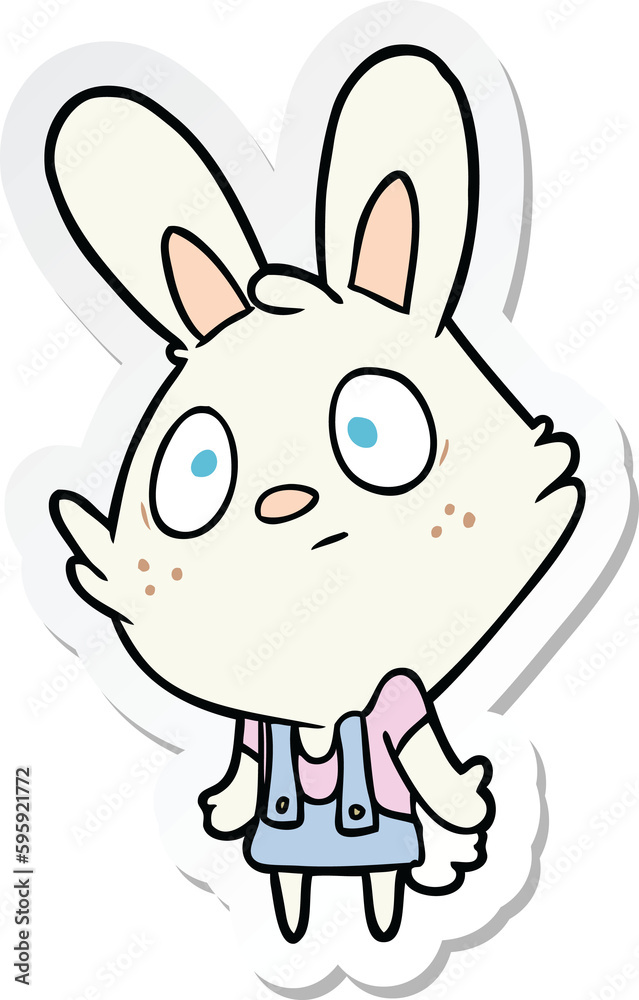 sticker of a cartoon rabbit shrugging shoulders sticker of a cartoon rabbit shrugging shoulders