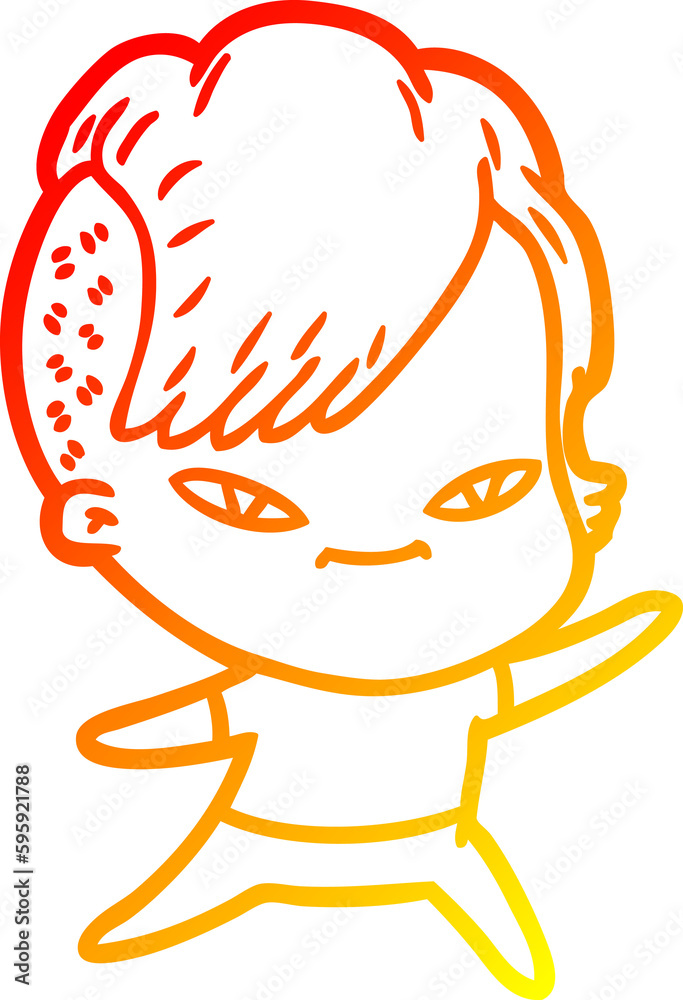 warm gradient line drawing of a cute cartoon girl with hipster haircut warm gradient line drawing of a cute cartoon girl with hipster haircut