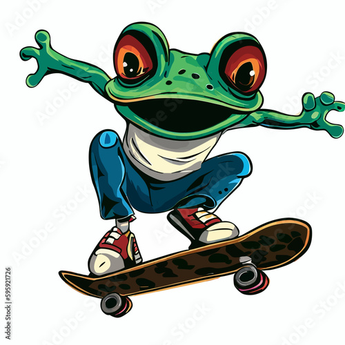 skateboarding frog, vector art