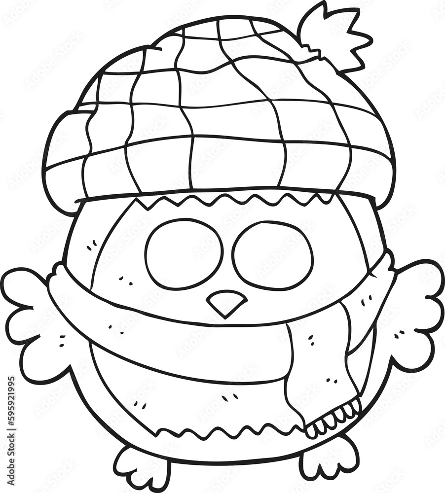 Fototapeta premium freehand drawn black and white cartoon cute little owl