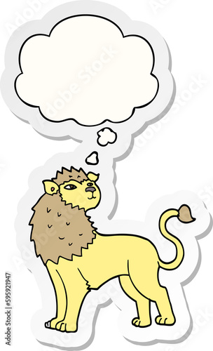 cartoon lion with thought bubble as a printed sticker