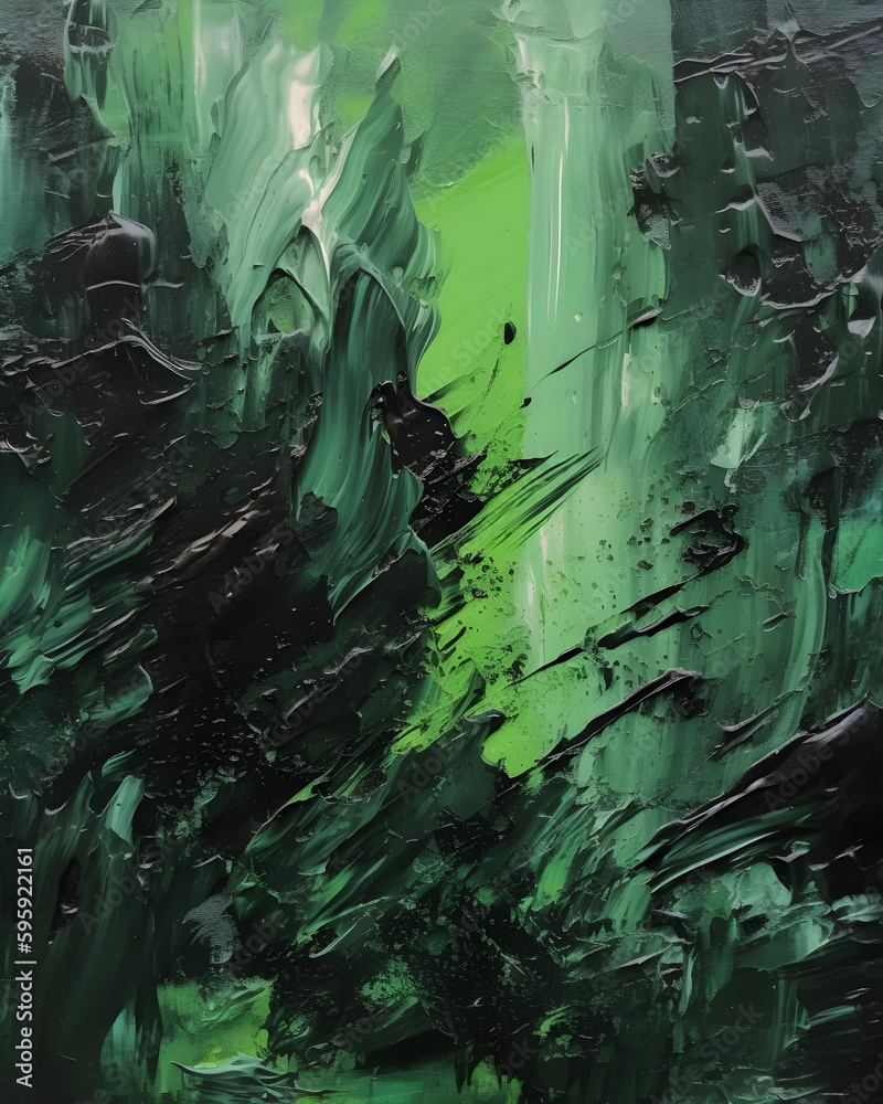 Hand drawn oil painting. Abstract art background. Oil painting on canvas. green texture. Fragment of artwork. Spots of paint. Brushstrokes of paint. ai generated