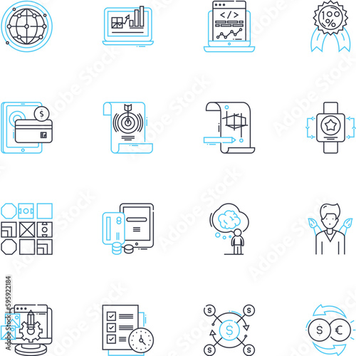 Financial ventures linear icons set. Investment, Profit, Portfolio, Capital, Risk, Growth, Diversification line vector and concept signs. Opportunity,Bankruptcy,Liquidity outline illustrations