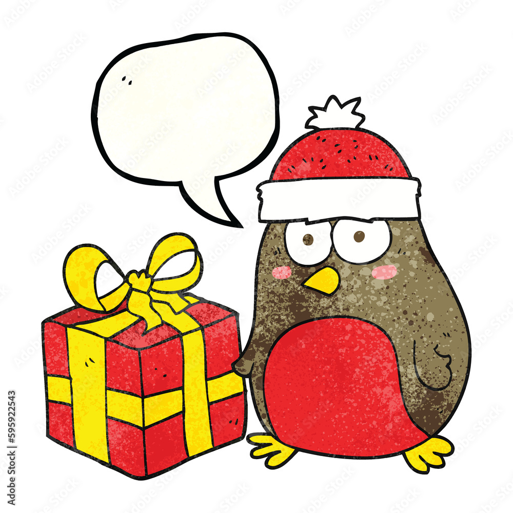 Obraz premium freehand speech bubble textured cartoon christmas robin