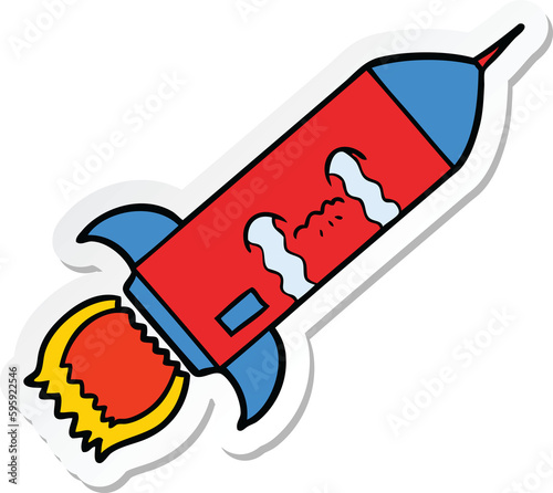 sticker of a cartoon crying rocket