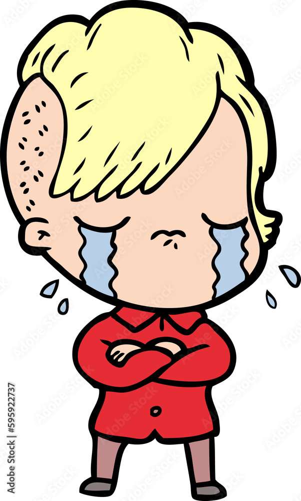 cartoon crying girl with crossed arms