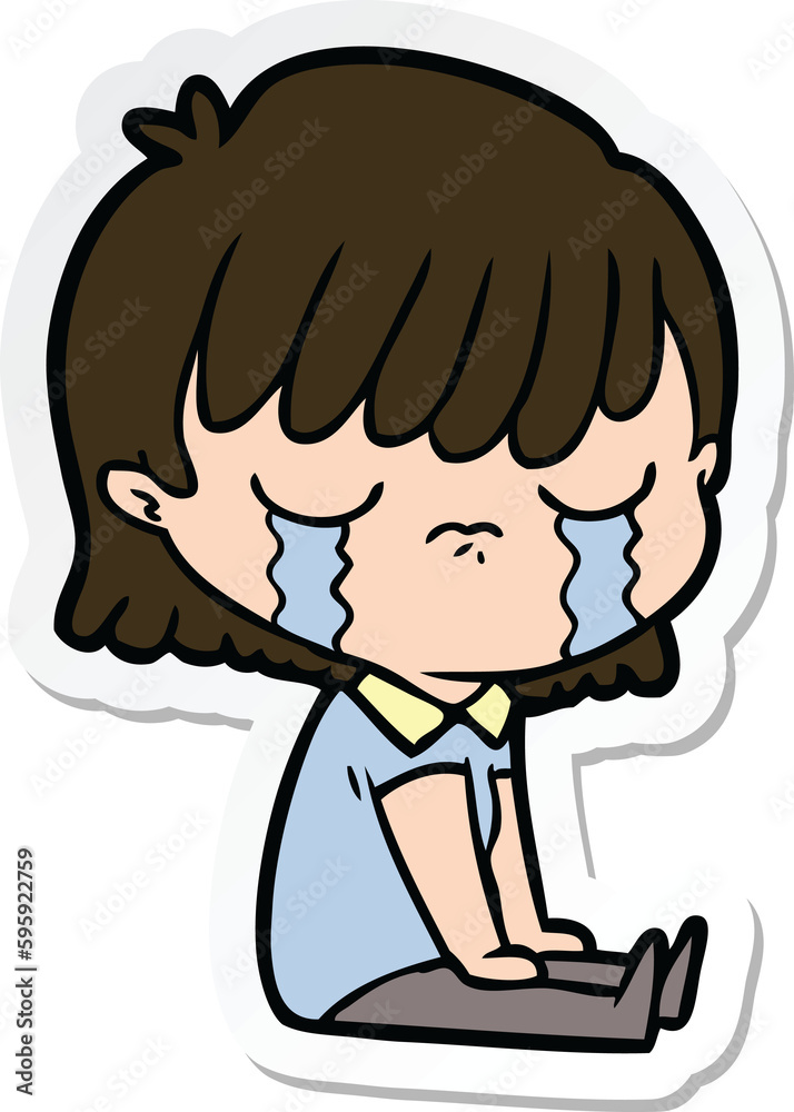 sticker of a cartoon woman crying sticker of a cartoon woman crying