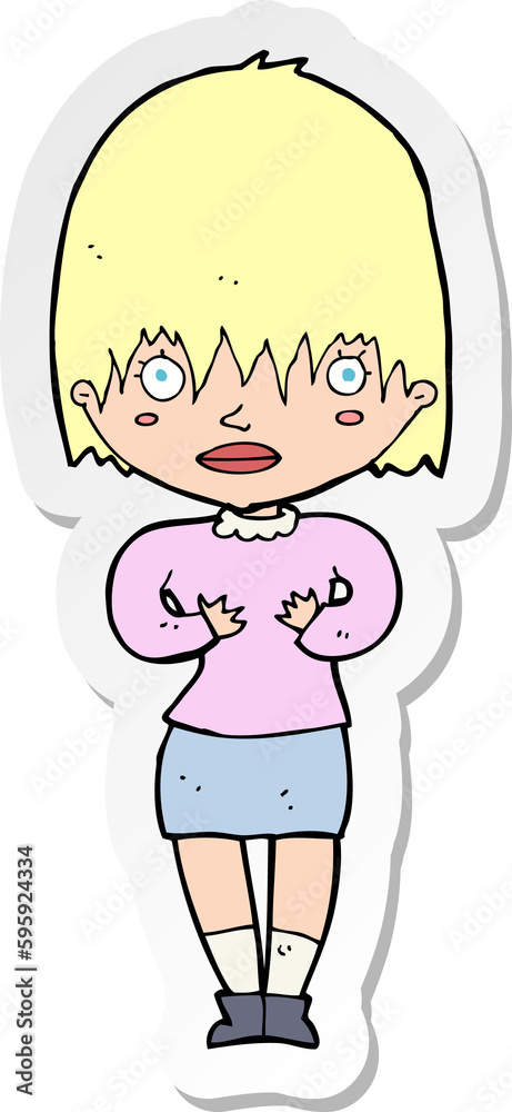 sticker of a cartoon woman making Who Me gesture sticker of a cartoon woman making Who Me gesture