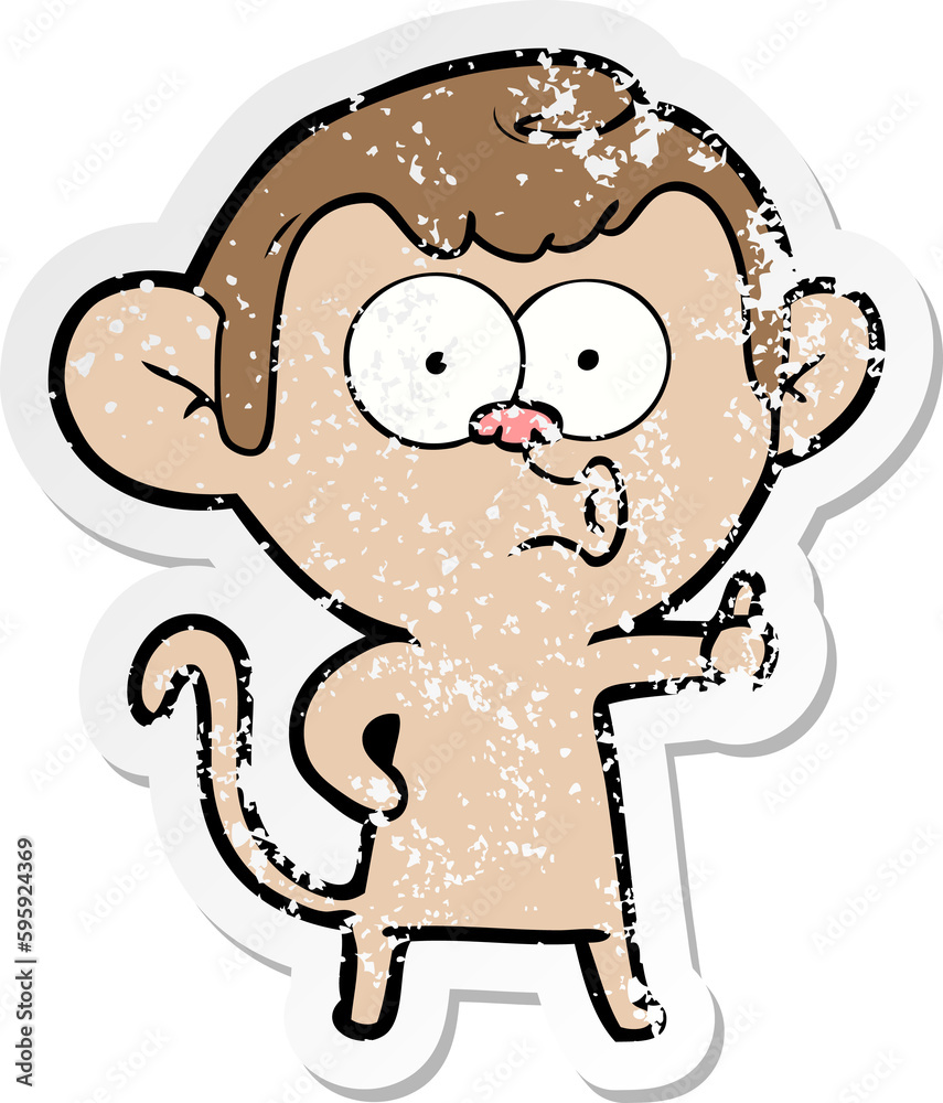 Fototapeta premium distressed sticker of a cartoon hooting monkey