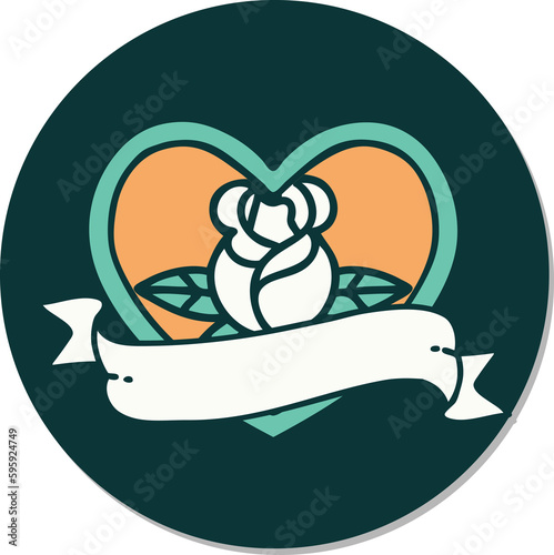 sticker of tattoo in traditional style of a heart rose and banner