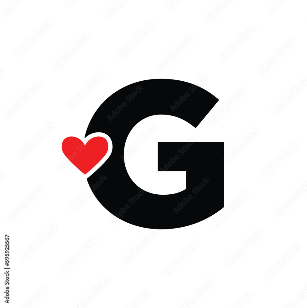 Letter G with red heart monogram. G heart icon. Letter G with red heart monogram. G heart icon.
