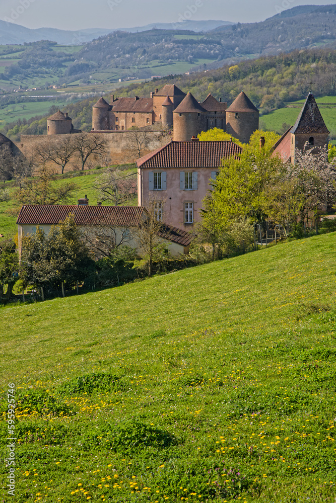 French village of Berzé-le-Châtel, in Burgundy and its medieval castle