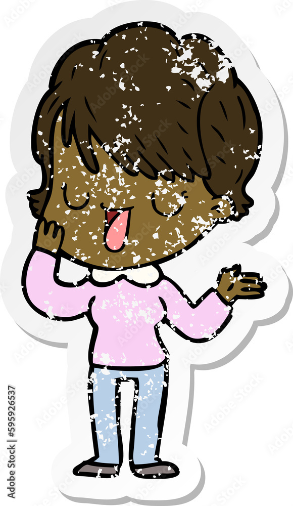 Fototapeta premium distressed sticker of a cartoon woman talking