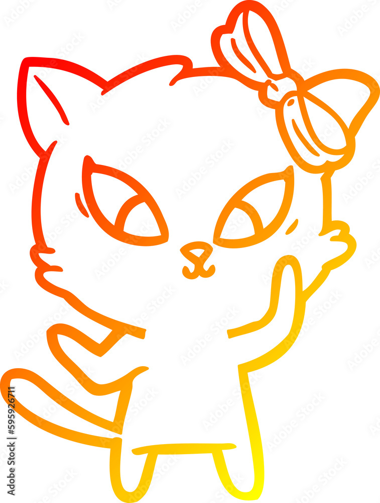 warm gradient line drawing of a cartoon cat warm gradient line drawing of a cartoon cat