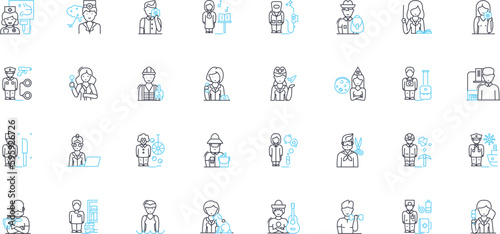 Calling linear icons set. Dialing, Ringing, Contacting, Phoning, Telephoning, Communicating, Connecting line vector and concept signs. Buzzing,Speaking,Reaching outline illustrations