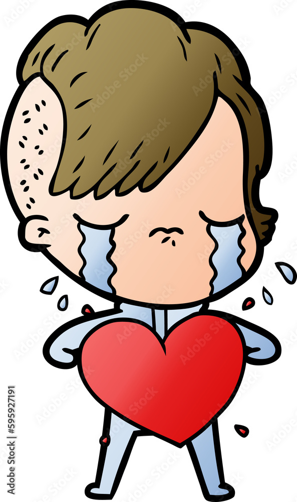 cartoon crying girl with love heart cartoon crying girl with love heart