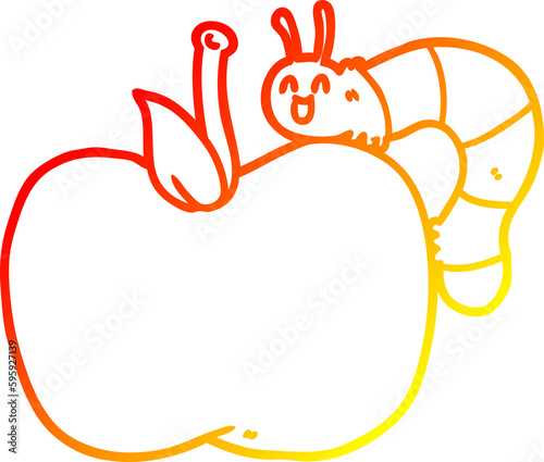 warm gradient line drawing of a cartoon apple and bug