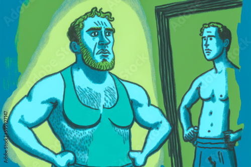 A realistic and symbolic illustration that shows the impact of addiction on a person. The blue and green color palette suggests hope for a possible change. Generative AI