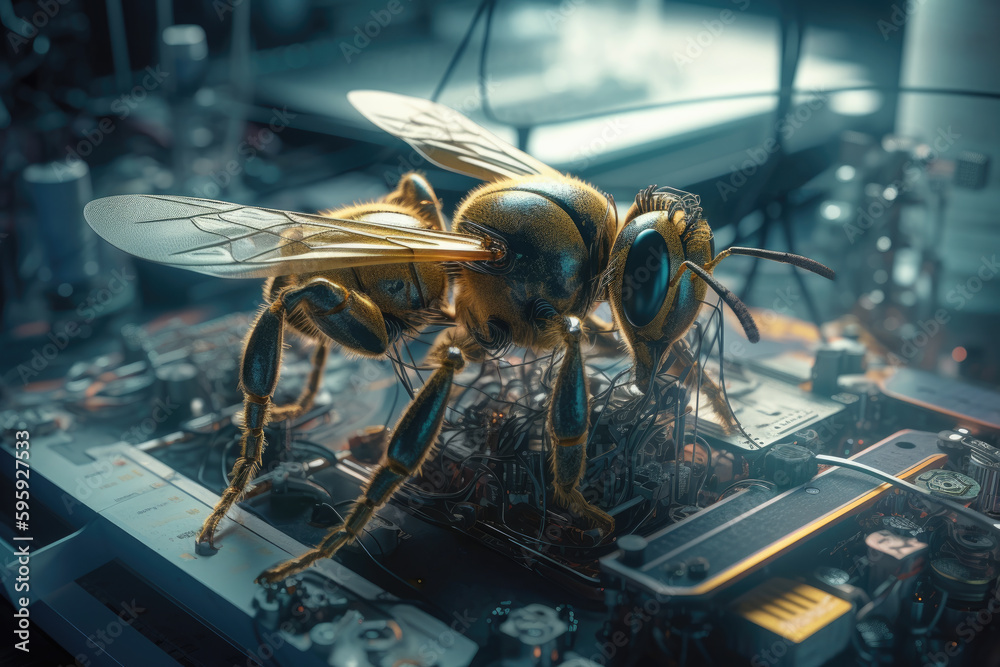 Bionic Robot Bee, Wasp creating in the Laboratory. Honey Bee