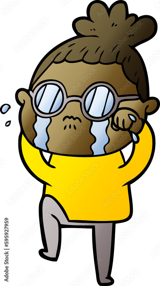 cartoon crying woman wearing spectacles