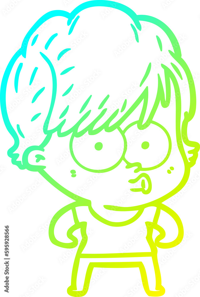 cold gradient line drawing of a cartoon woman cold gradient line drawing of a cartoon woman