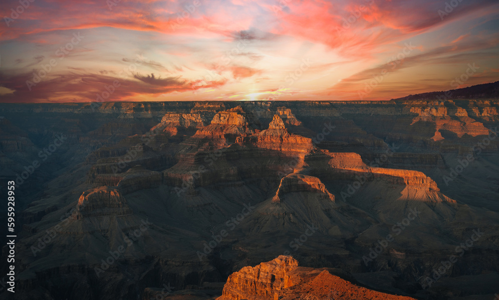 Obraz premium Grand Canyon South Rim, Sunset, Powell Point, Arizona, USA. Travel and outdoor concept.