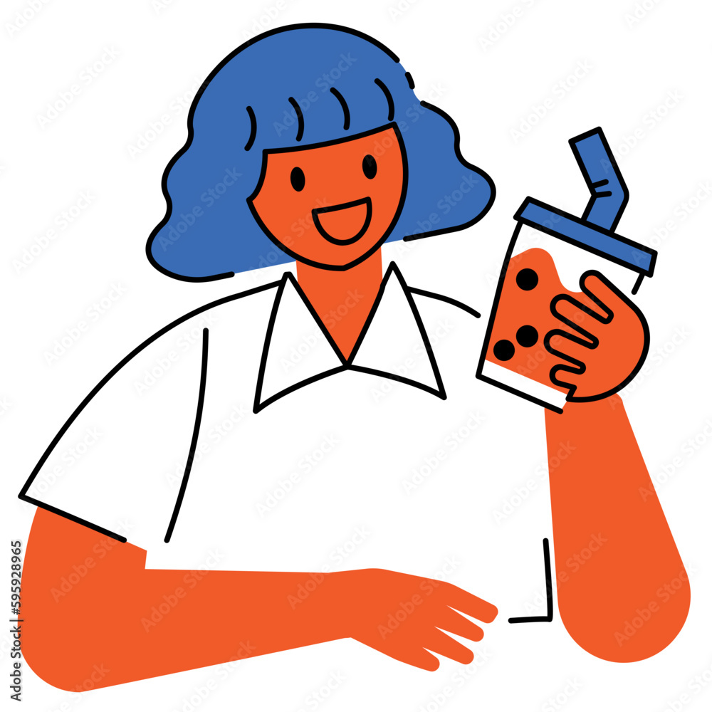 teen girl student enjoy buble tea illustration teen girl student enjoy buble tea illustration