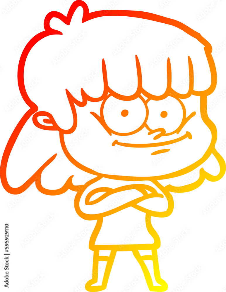 warm gradient line drawing of a cartoon smiling woman warm gradient line drawing of a cartoon smiling woman