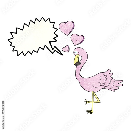 freehand speech bubble textured cartoon flamingo in love