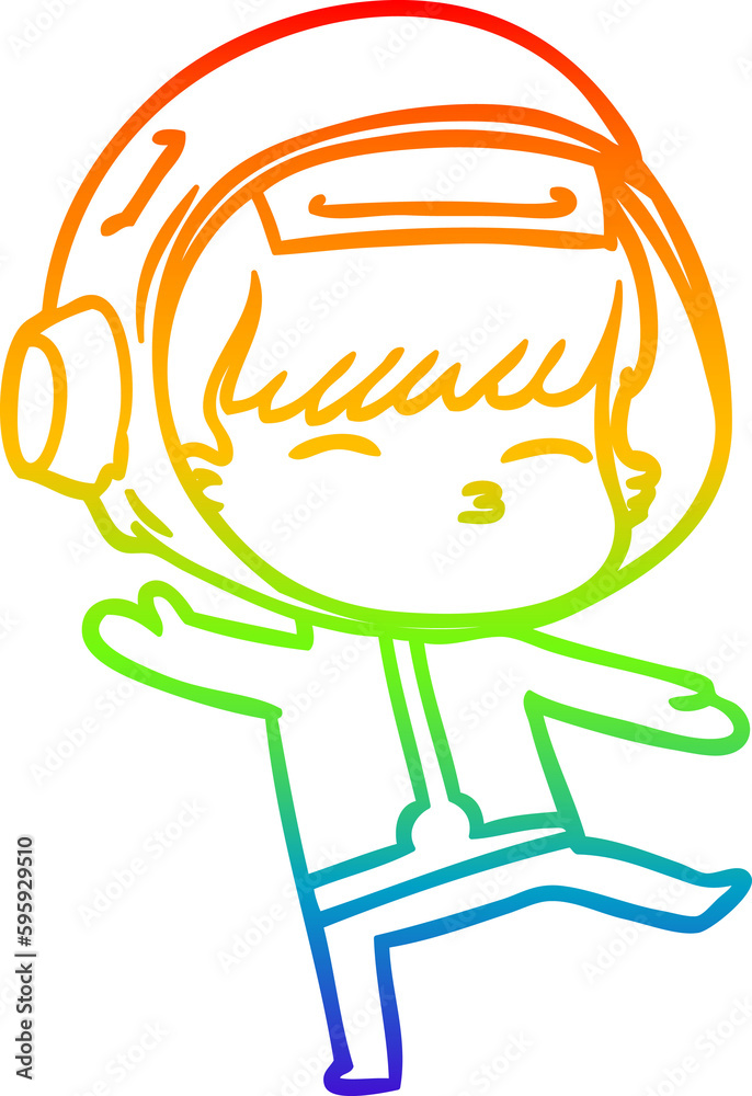 Obraz premium rainbow gradient line drawing of a cartoon curious astronaut