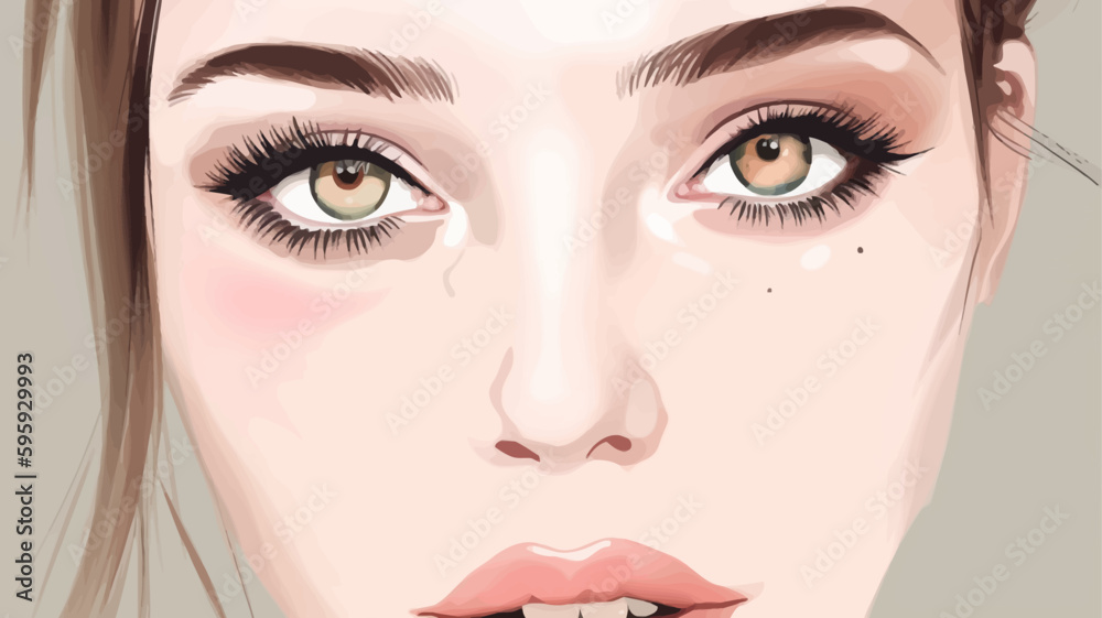 Vector image of a woman with long eyelashes and a smiling expression. Illustrated is in color. Vector image of a woman with long eyelashes and a smiling expression. Illustrated is in color.